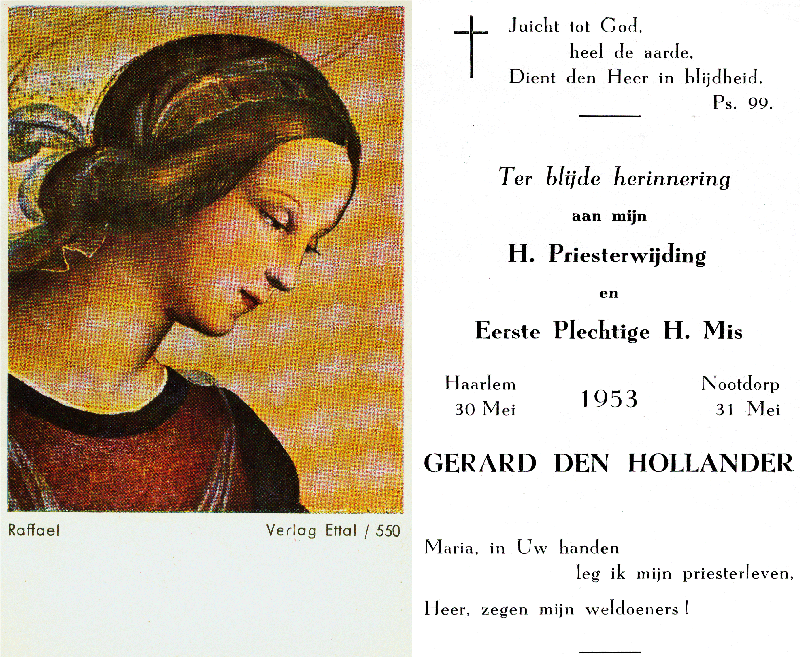 Bidprentje priesterwijding Gerard